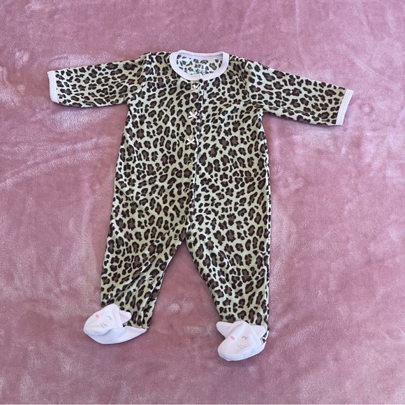 Carters Leopard Print Baby Footie Pajamas - Size 0-3M - Picture 1 of 6